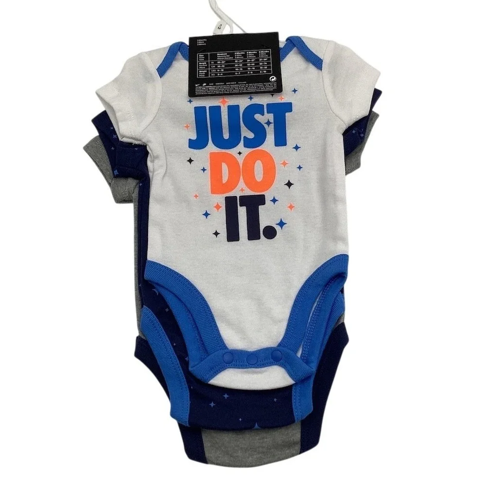 Nike Baby Bodysuits‎ 3-Pack Unisex 3M Midnight Navy Gray Just Do It Swoosh